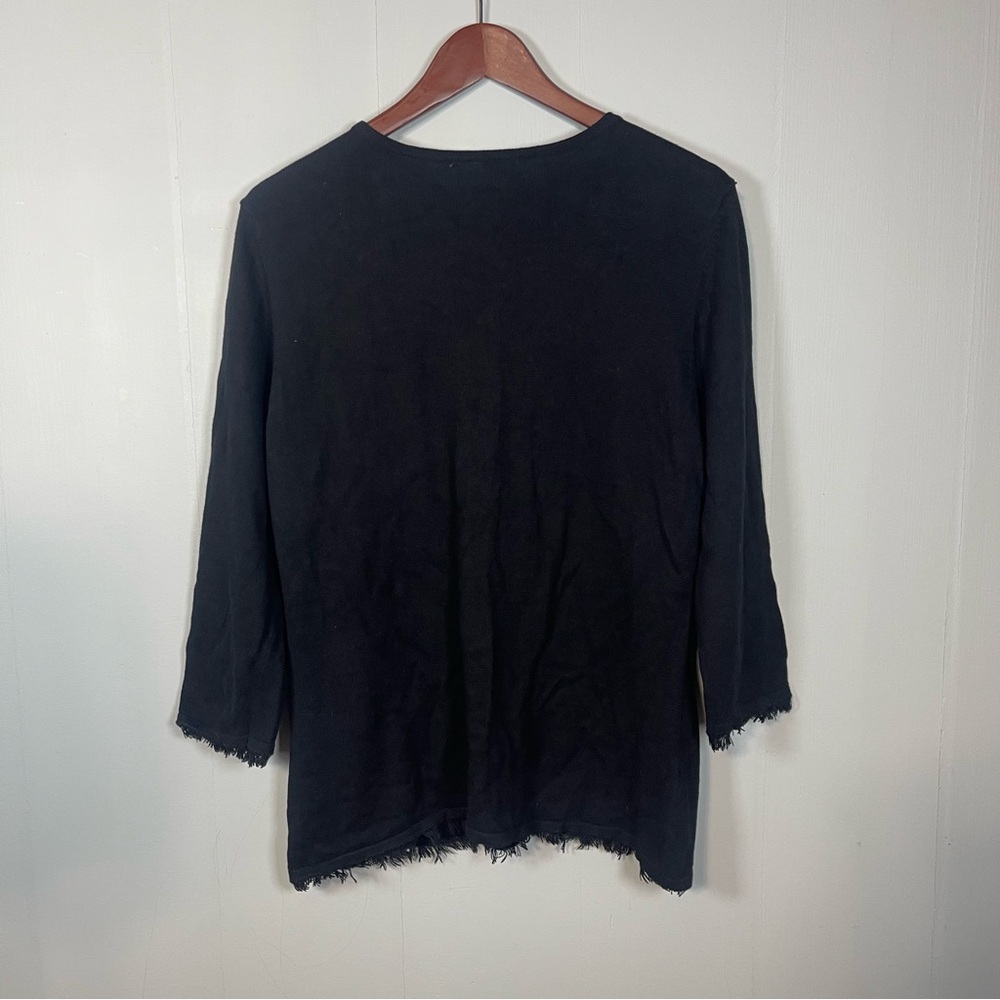 Cotton Cashmere Wool Black Button Cardigan Sweater Large 3/4 Sleeve Casual Layer - Picture 8 of 9